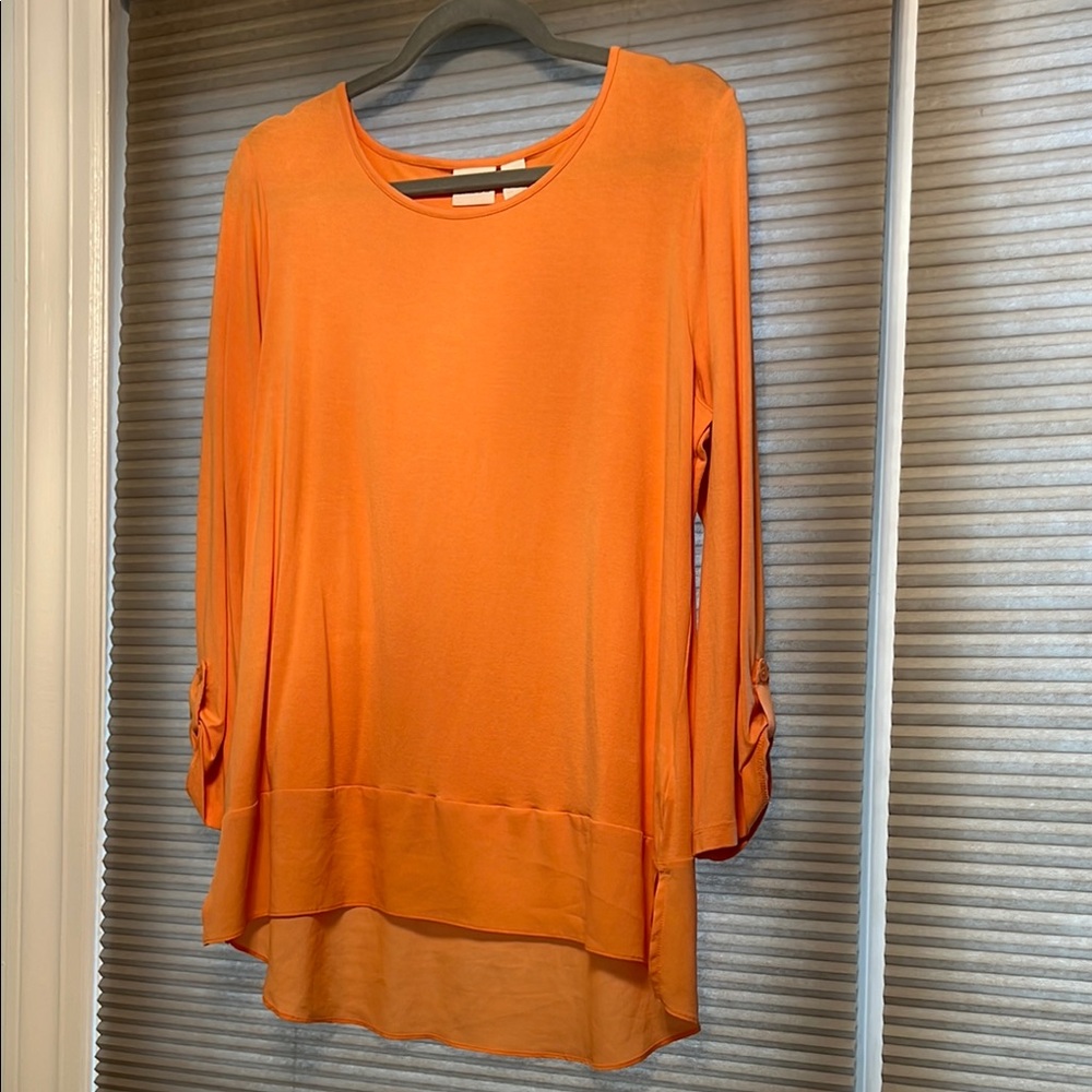 Chico's Orange Tab Sleeve Tunic With Chiffon Trim